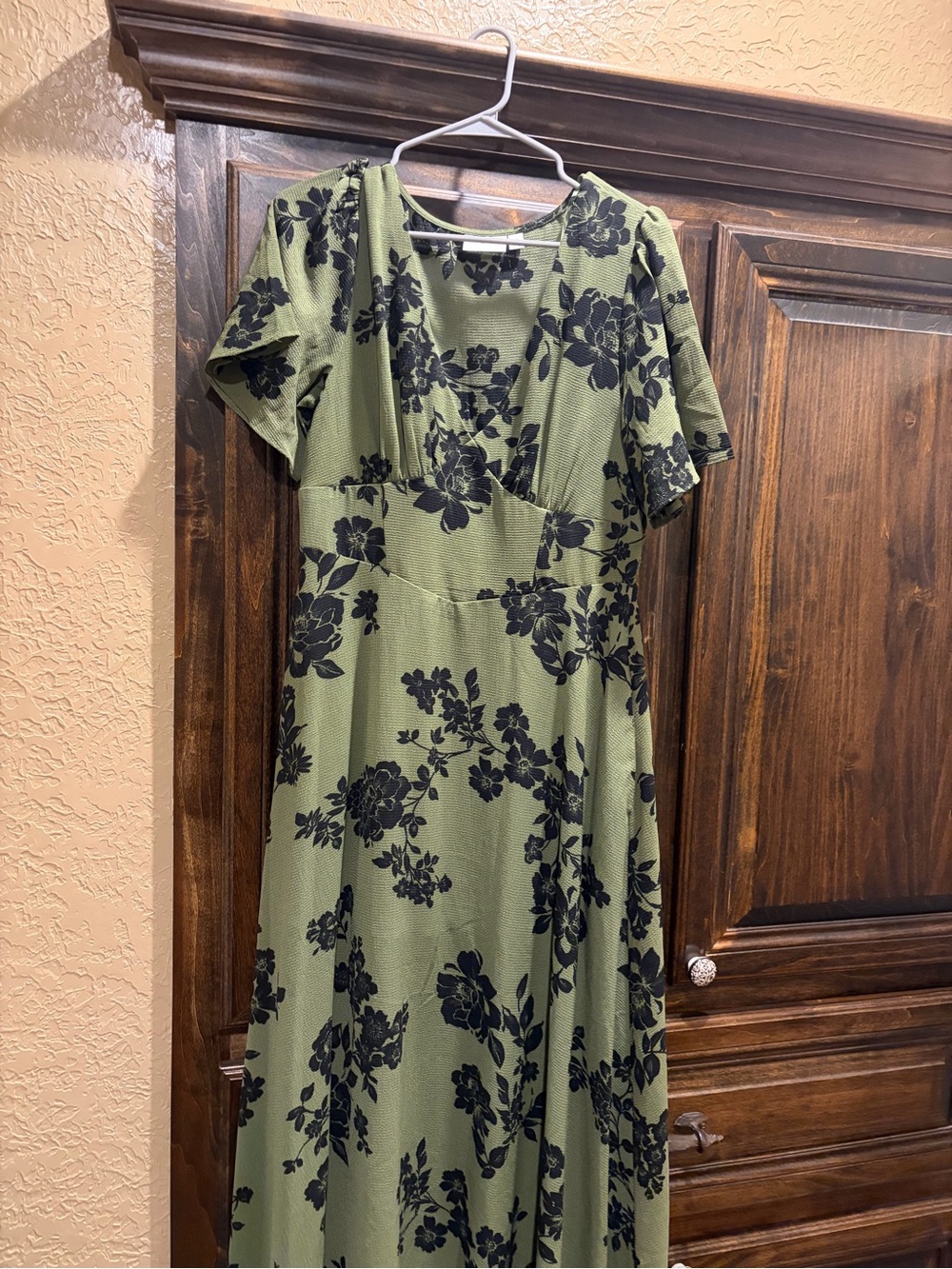 jcpenney Olive Green Maxi Dress with Black Floral Print